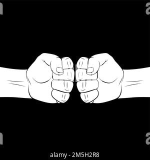 Zwei Männliche Fäuste Schlagen Sich. Das Konzept von Geschäftserfolg, Teamwork oder „gemeinsam lernen“. Dünnes Liniensymbol für Website-Design auf Schwarz Stock Vektor