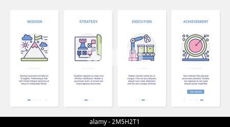 Leitbild, Vektordarstellung „Geschäftserfolg“. UX, UI Onboarding Mobile App Page Screen Set mit Line Leadership Karriere und verwalten Stock Vektor