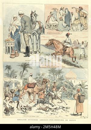 Englische Offiziere im Ausland, Fuchsjagd in Ägypten, Britisches Empire, viktorianisch, 19. Jahrhundert Stockfoto