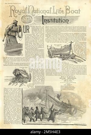 Vintage-Illustrationen aus der Royal National Life Boat Insinuation, 1880er, viktorianisches 19. Jahrhundert Stockfoto