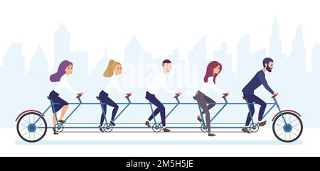 Gruppe von Büroleuten, die zusammen Fahrrad fahren. Tandem Fahrrad Teamwork Konzept brvyot Illustration Stock Vektor