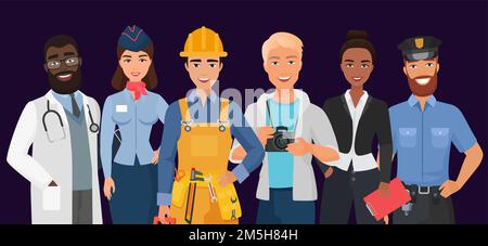 Collection of men and women people workers of various different occupations professions Stock Vektor