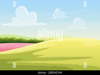 Friedliche Cartoon Sommer Feld Natur Landschaft Hintergrund Stock Vektor