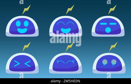 Ein blauer Emoticon-Symbolsatz für Roboter Stock Vektor