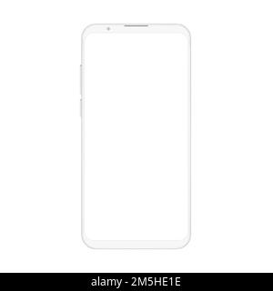 Hochwertige realistische trendige weiche sauber kein Rahmen weißes Smartphone mit weißen Bildschirm leer. Vector Mockup Telefon für visuelle ui App Demonstration Stock Vektor