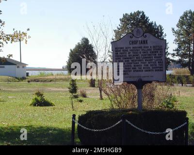 Harriet Tubman Underground Railroad Byway - Siedlungstafel Choptank. Ein Schild informiert über die Geschichte des kleinen Gartenparks am Choptank River. Maryland Stockfoto
