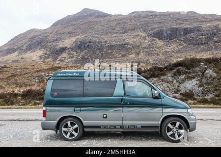 Mazda, Bongo, Friendee, Wohnmobil, Van, Vanlife, NC500, Nordküste 500, Road Trip, Northern Highlands, Schottland, Schottland, Schottland, Europa, Europa Stockfoto