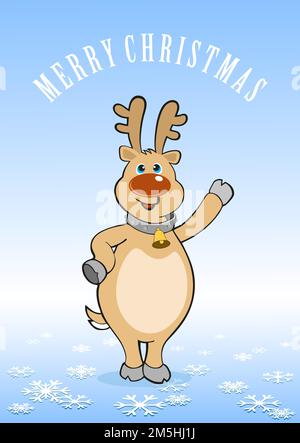 Rentiere in der Form einer Comic-Illustration. Neujahrshintergrund für Weihnachtskarte. Stock Vektor