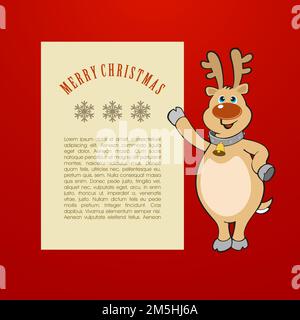 Rentier mit leerem Text. Neujahrshintergrund für Weihnachtskarte. Stock Vektor