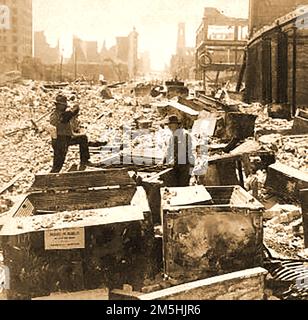 Aufräumen nach dem Erdbeben in San Francisco 1906. Stockfoto