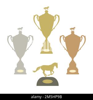 Pferdesport Gold Silber und Bronze Trophäen Vektorset Stock Vektor