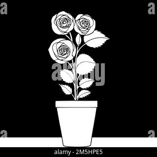 Rosen in einem Topf auf der Fensterbank, durchgehender Linienvektor Stock Vektor