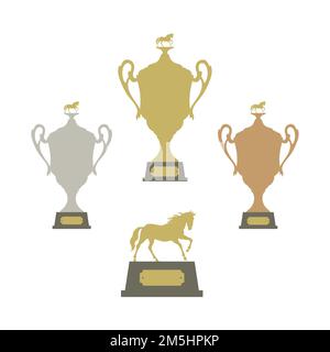 Pferdesport Gold Silber und Bronze Trophäen Vektorset Stock Vektor