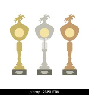 Pferdesport Gold Silber und Bronze Trophäen Vektorset Stock Vektor