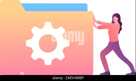 Daten Projektordner Vektorsymbol Frauenmanager Stock Vektor