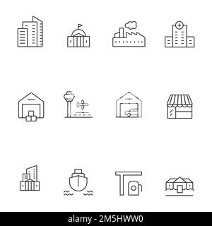 Symbolgruppe für Immobilien und Transportlinien Stock Vektor