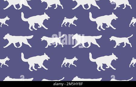 Nahtloses Muster. Silhouettenhunde verschiedener Rassen in verschiedenen Posen. Endlose Textur. Design für Stoff, Dekor, Tapete, Geschenkpapier, Druck. Stock Vektor