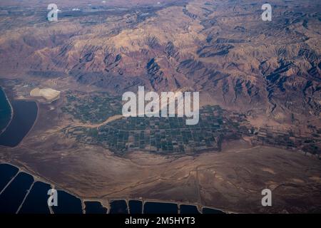 Luftaufnahme der Landschaft des jordanischen Toten Meeres, Jordanien Stockfoto