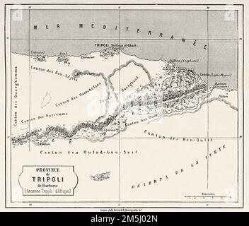 Alte Karte der Provinz Tripolis, Libyen. Nordafrika Stockfoto