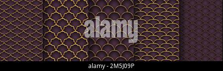 Traditionelle chinesische Fischschuppen, nahtloses Muster. Asiatische Meereswellen-Luxusornamente. Stock Vektor