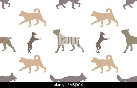 Hunde verschiedene Farben isoliert auf weißem Hintergrund. Nahtloses Muster. Endlose Textur. Design für Stoff, Dekor, Tapete, Geschenkpapier, Druck. Stock Vektor