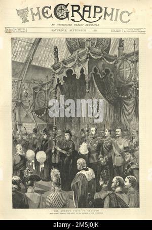 Vintage Illustration Queen Victorias Besuch in Glasgow, Schottland, 1888, britische Geschichte des 19. Jahrhunderts Stockfoto