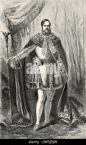 Porträt von Peter II. (1825-1891) Kaiser von Brasilien, Südamerika. Die Reise des französischen Malers Francois Auguste Biard in Brasilien 1858-1859 Stockfoto