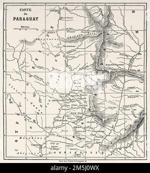 Alte Karte von Paraguay, Südamerika. Reise in Paraguay 1844-1847 von Alfred Demersay Stockfoto