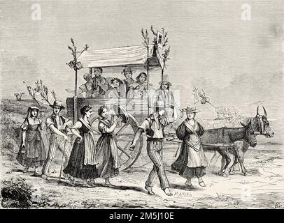 Leute, die von der Party nach Hause kommen, Neapel, Kampanien. Italien. Neapel und die Neapolitaner von Marc Monnier 1861 Stockfoto