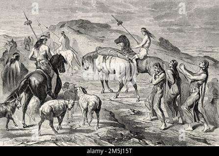 Ein patagonisches Begräbnis der Tehuelches, eines Stammes Patagoniens. Argentinien, Südamerika. Drei Jahre Gefangenschaft unter den Patagoniern von Auguste Guinnard 1856 Stockfoto