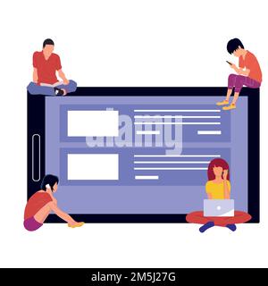 Die Verwendung eines Grafiktabletts durch Menschen. Informationen auf Internet.Vector. Stock Vektor