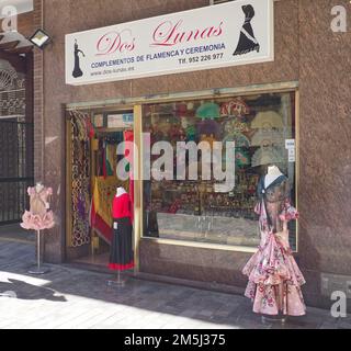 Shop mit Flamenco-Kleidung und -Fans, Malaga, Spanien, Europa Stockfoto