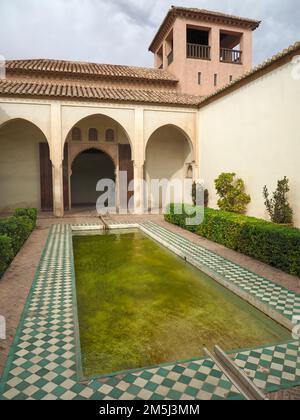 Innenhof des Pools, Patio de la Alberca, Alcazaba, Malaga, Spanien, Europa Stockfoto