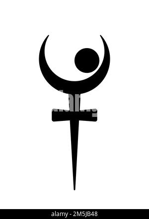 Mystisches Mondkreuz. Heilige Geometrie, okkultes religiöses Symbol, maurisches Zeichen des Halbmonds, schwarzer Astrologie-Mond. Tattoo-Design. Vector-Logo Stock Vektor
