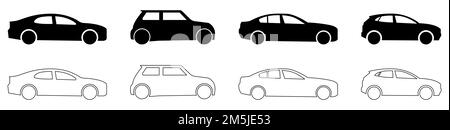 Die Fahrzeuglegende ist in Linie und flach gehalten. Transportdarstellung isoliert auf weißem Hintergrund Stock Vektor