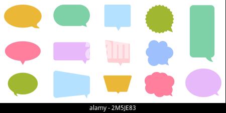 Satz von bunten Sprechsymbolen. Banner, Preisschilder, Aufkleber, Plakate, Abzeichen. Vektordarstellung Stock Vektor