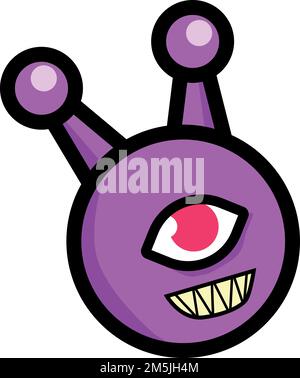 Ein vertikales Symbol einer lila Zeichentrickfigur auf weißem Hintergrund Stock Vektor