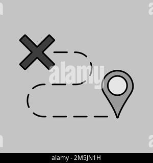 Graustufensymbol für Routenvektor. Navigationszeichen. Diagrammsymbol für Reise- und Tourismus-Website und -Apps-Design, Logo, App, UI Stock Vektor