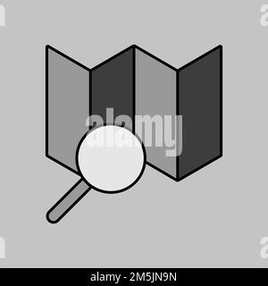 Karte mit durch Vergrößerungsvektor isoliertem Graustufensymbol. Navigationszeichen. Diagrammsymbol für Reise- und Tourismus-Website und -Apps-Design, Logo, App, UI Stock Vektor