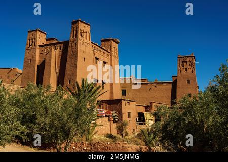 Nordafrika. Marokko. Ksar d'Ait Ben Haddou im Atlasgebirge Marokkos. UNESCO-Weltkulturerbe seit 1987. Die Kasbah Stockfoto