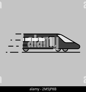 Graustufenvektorsymbol für Hochgeschwindigkeitszug. Diagrammsymbol für Reise- und Tourismus-Website und -Apps-Design, Logo, App, UI Stock Vektor