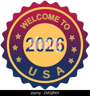 Willkommen 2026 in den USA farbenfrohes, abgestuftes Pinseldesign Vektordarstellung USA Flaggenfarben Hintergrund Willkommensstempel Willkommen Gäste willkommen FIFA Fußball Cup USA Sea Stock Vektor