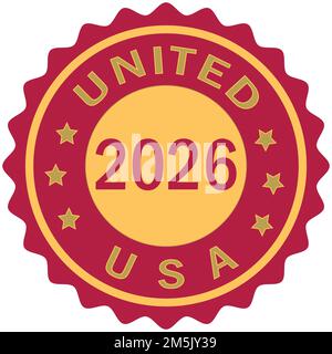 United 2026 Fußball-Meisterschaft USA farbenfrohes, abgestuftes Pinseldesign Vektor-Illustration USA-Flagge Rote Farben Hintergrund Stempel FIFA Fußball-Weltmeisterschaft USA Gold se Stock Vektor