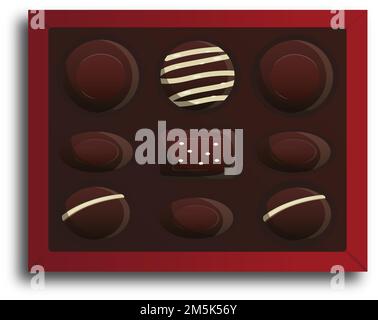 Valentinstag, rote Schachtel mit Schokolade, süßes Geschenk Stock Vektor