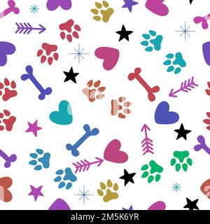 Tiermotiv Nahtloses Muster für Hunde- und Katzenfußabdrücke zum Einwickeln von Papier und Textilien und Bettwäsche sowie für Kinderbekleidung und festliche Verpackungen. Hoher q-Wert Stockfoto