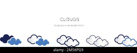 Eine Reihe verschiedener Wolkensymbole, isoliert auf weißem Hintergrund für die Wettervorhersage Stock Vektor