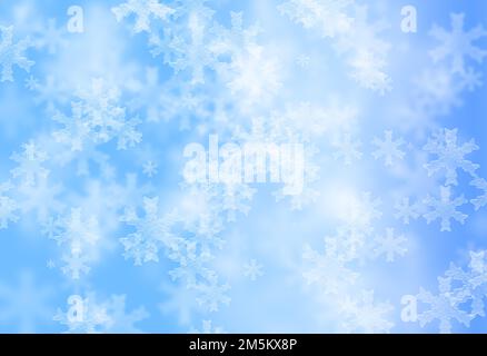 Digital erstelltes Bild des abstrakten blauen Schneeflocken-Hintergrunds. Stockfoto