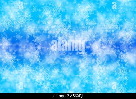Digital erstelltes Bild des abstrakten blauen Schneeflocken-Hintergrunds. Stockfoto