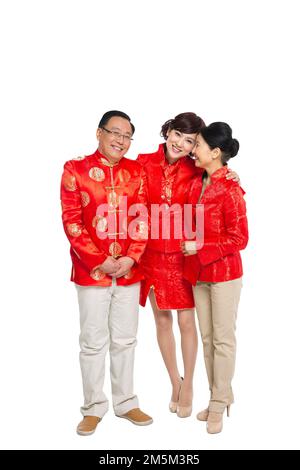 Frohe chinesische Neujahrskostümfamilie Stockfoto