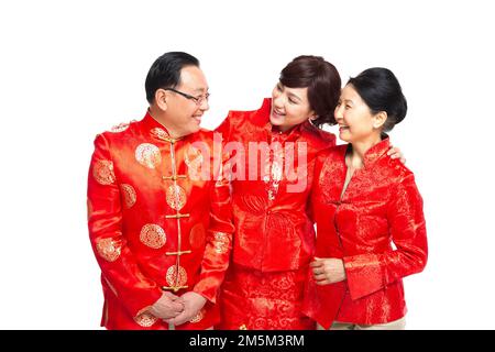 Frohe chinesische Neujahrskostümfamilie Stockfoto